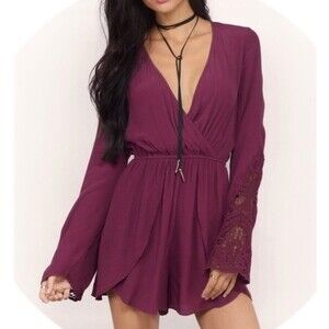 Tobi Remember My Name Surplice Flowy Crochet Romper
